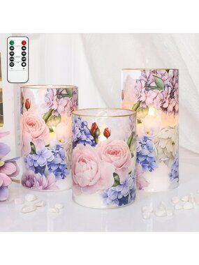 Set of 3 Flameless Candles with Remote & Timer - Real Wax Glass Decor for Home